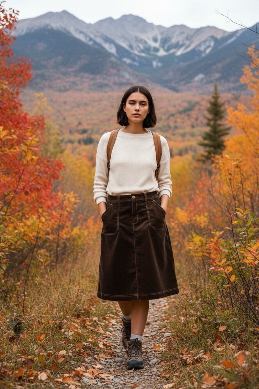 Eddie Bauer Women's M Brown Corduroy Diagonal Pockets Midi A-Line Skirt Gorpcore